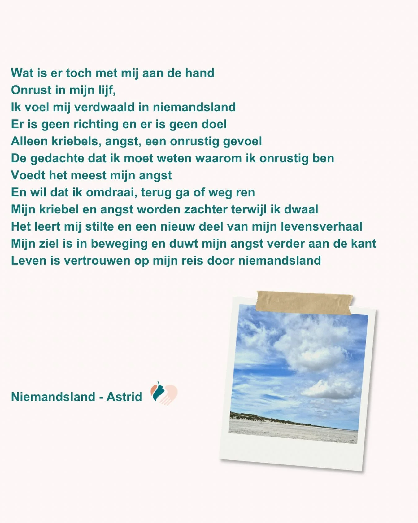 Ik denk dat iedereen wel eens verdwaald in zichzelf. We maken immers allemaal leuke en minder leuke dingen mee. Ik durf steeds vaker in stilte te zijn. Alleen, met mijzelf voelt fijn. Wanneer ben jij alleen met jezelf?

#niemandsland#gedicht #zachtje