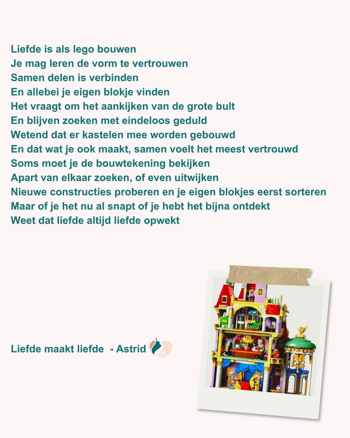 In de wereld speelt zoveel. Emoties razen over onze aardbol. En zo vaak buiten onze cirkel van invloed. Waar ik grip op heb, is wat ik deel. Angst bewaar ik voor gevaar. Liefde kies ik voor het onbekende en voor nu, hier, waar ik ben en het kan delen
