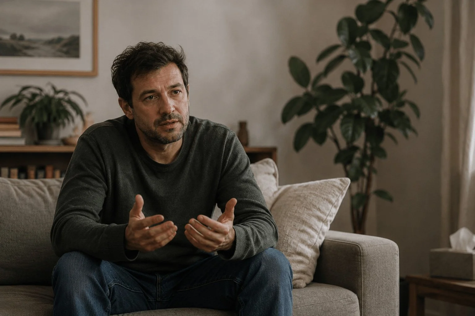 Man speaking with a counsellor during a counselling session
