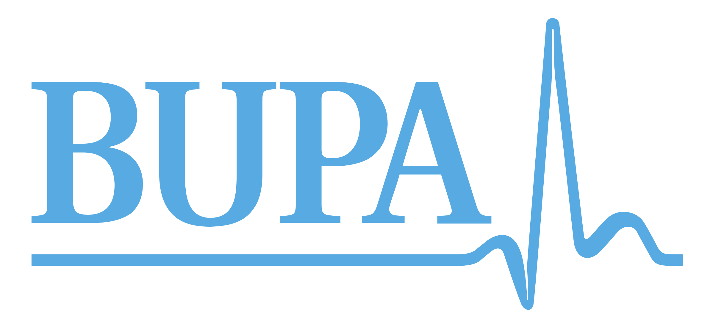 Blue logo with the word 'BUPA' and a stylized heartbeat line forming the letter 'A'