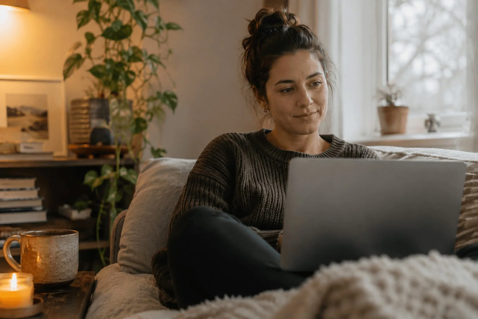 Woman participating in online counselling or online clinical supervision session with a supervisor via laptop