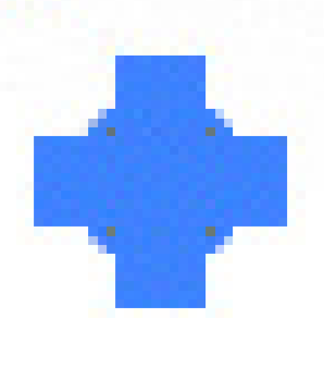 Pixelated blue cross or plus sign on a white background.