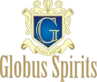 Globus Spirits logo featuring a crest with a blue shield and golden decorative elements, and a large letter 'G' at the center.