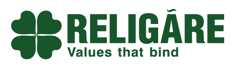 Logo of ReLIGÄRE with four-leaf clover design and the tagline "Values that bind."