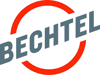 Close-up of a logo with the text 'BECHTEL' partially visible, surrounded by a red circle and arrow.