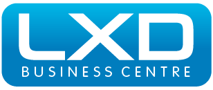 LXD Business Centre logo with blue gradient background and white text