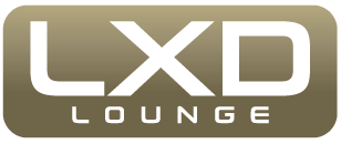 LXD Lounge logo with white text on a beige and black background