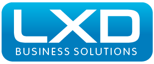 LXD Business Solutions logo with blue background and white text