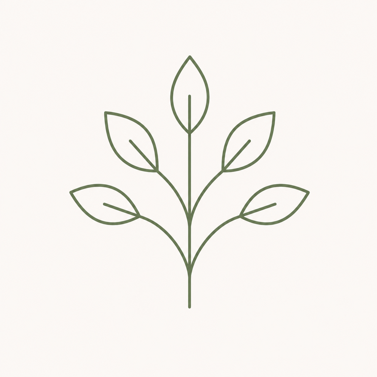 Simple line drawing of a plant with a straight stem and six symmetrical leaves.