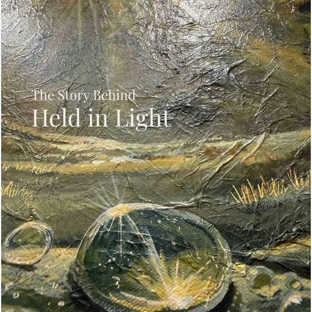 🌿 Every Painting has a story

Held in Light 

Sometimes there are moments of beauty that simply cannot stay. 

A glimmer of light through a woodland after rain. A raindrop delicately held by the light, creating a miniature world all of its own. 

Th