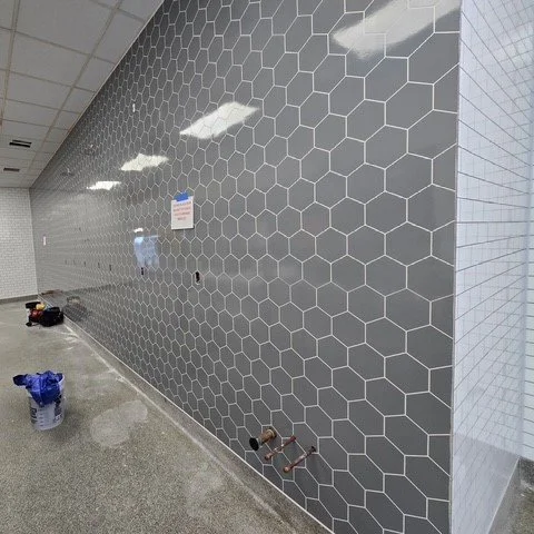 Fiber-Reinforced Plastic (FRP) installed on wall.
