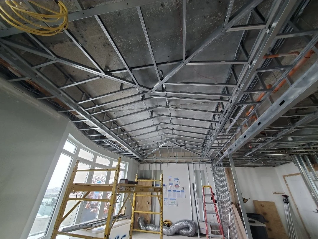 Light gauge metal framed ceiling.
