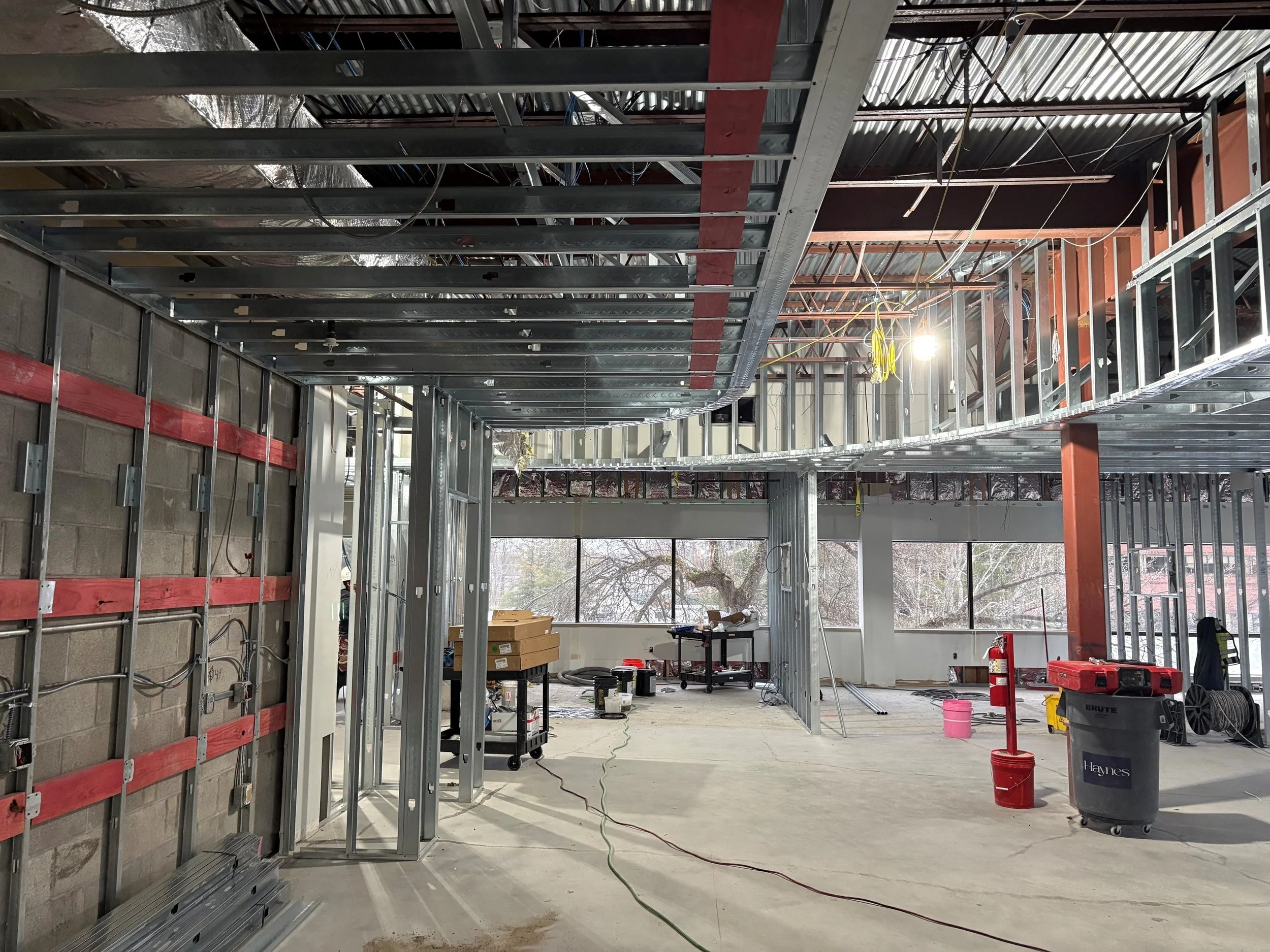 Interior radius soffit with blocking.