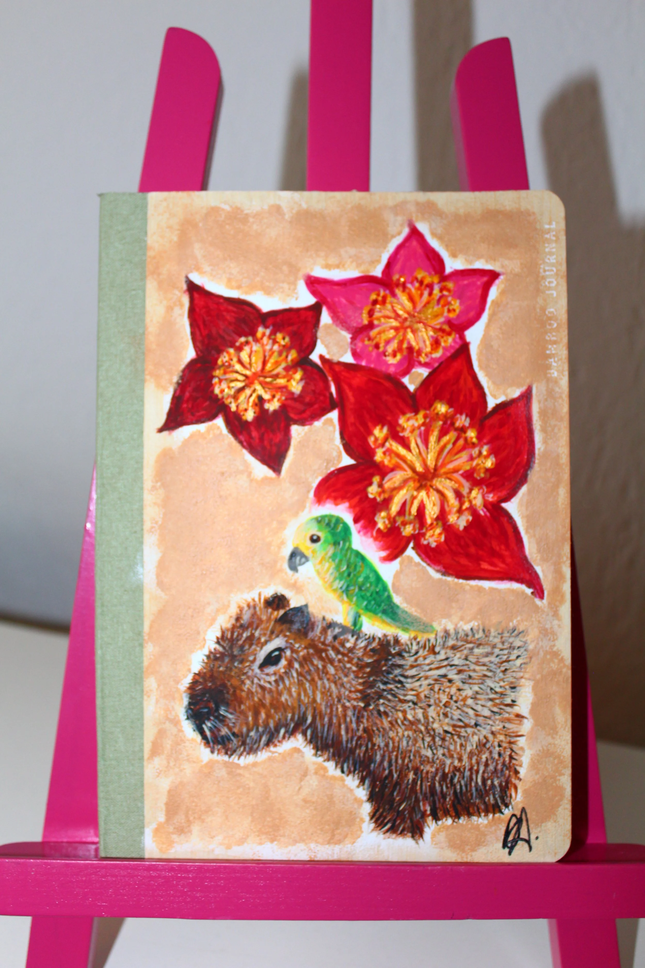 Auftragsarbeit. 
Acryl auf Bambus, Notizbuchcover, 14×20cm.