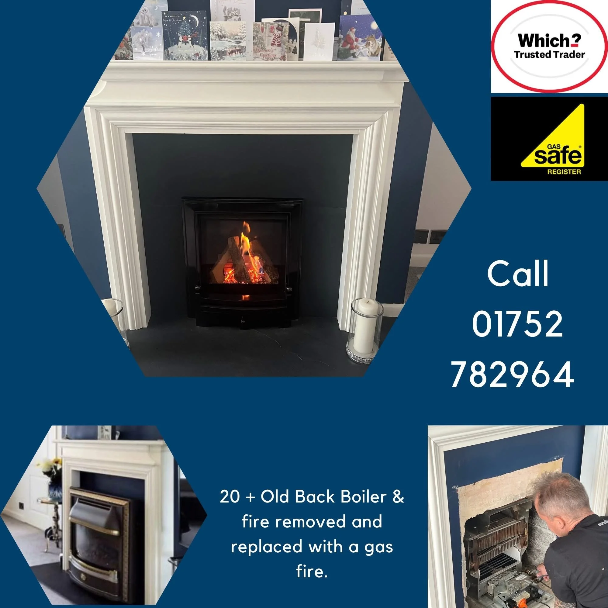 Back boiler gas fire removed and replaced on combi boiler