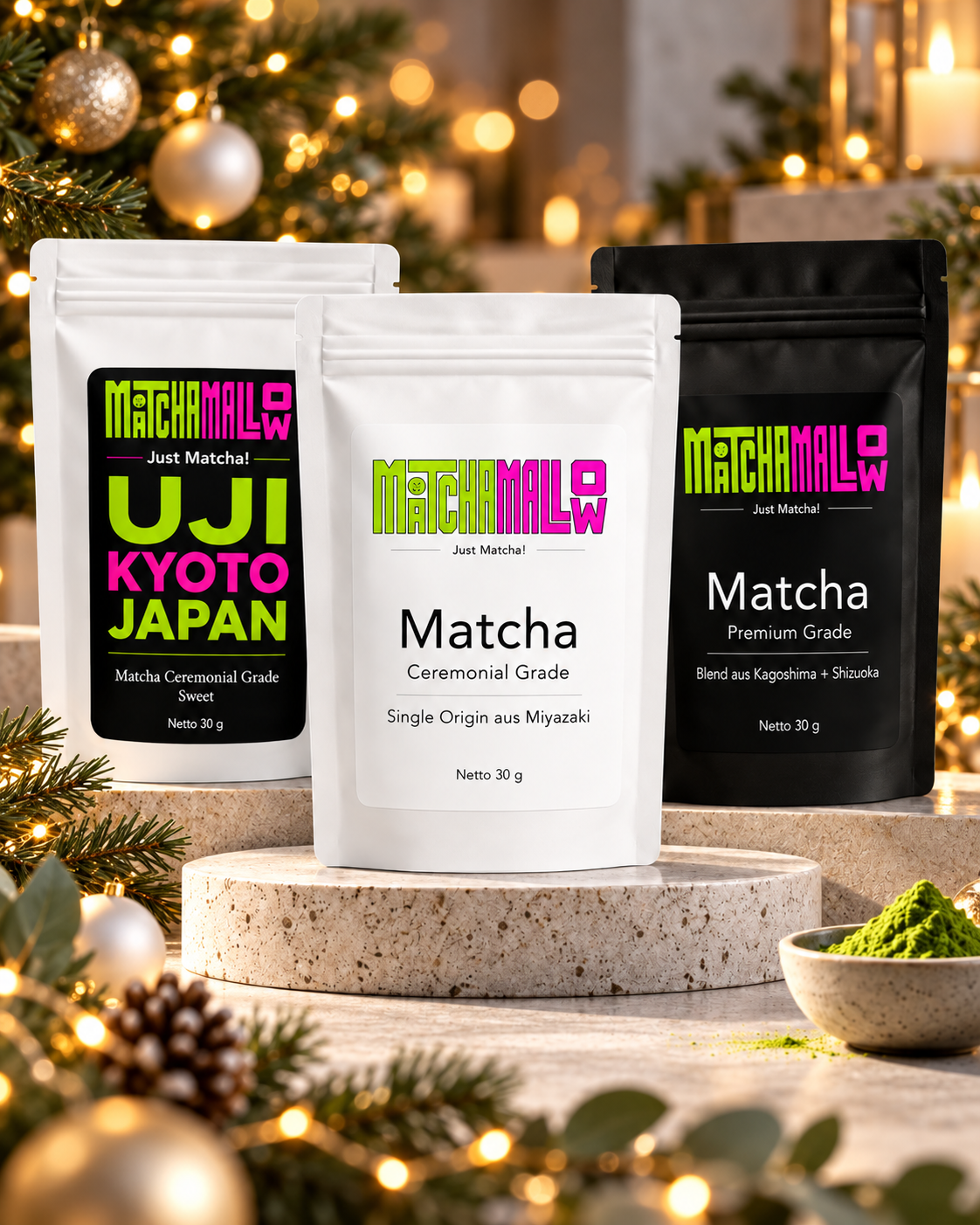 MatchaMallow Geschenkset | Japanische Matcha Selection | 3 × 30 g