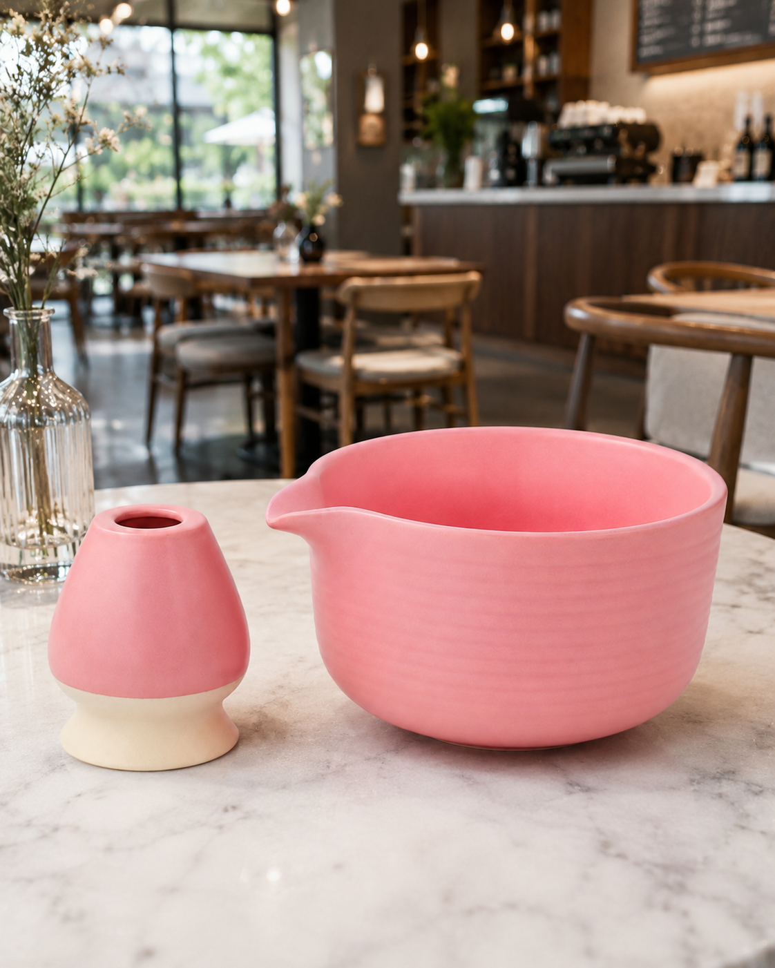 Matcha-Set Pink: Schale mit Halter