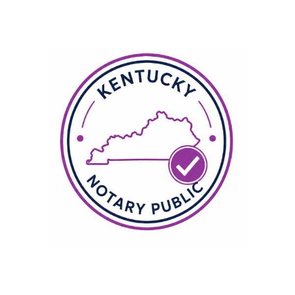 Kentucky Notary Public seal with outline of the state of Kentucky and a check mark.