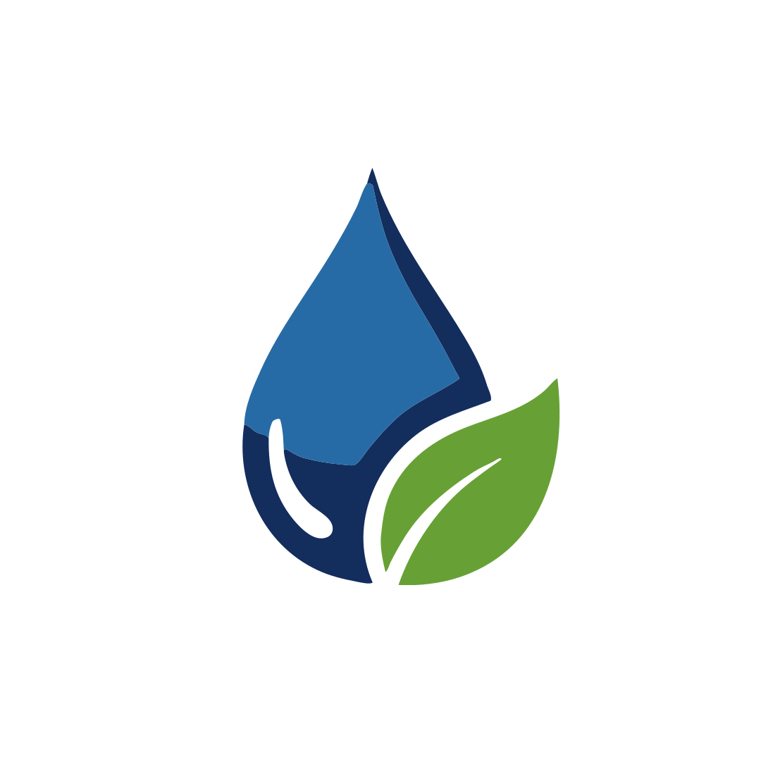 BlackWater Plumbing and Heating logo featuring a blue water droplet with a green leaf. Representing water and renewables.
