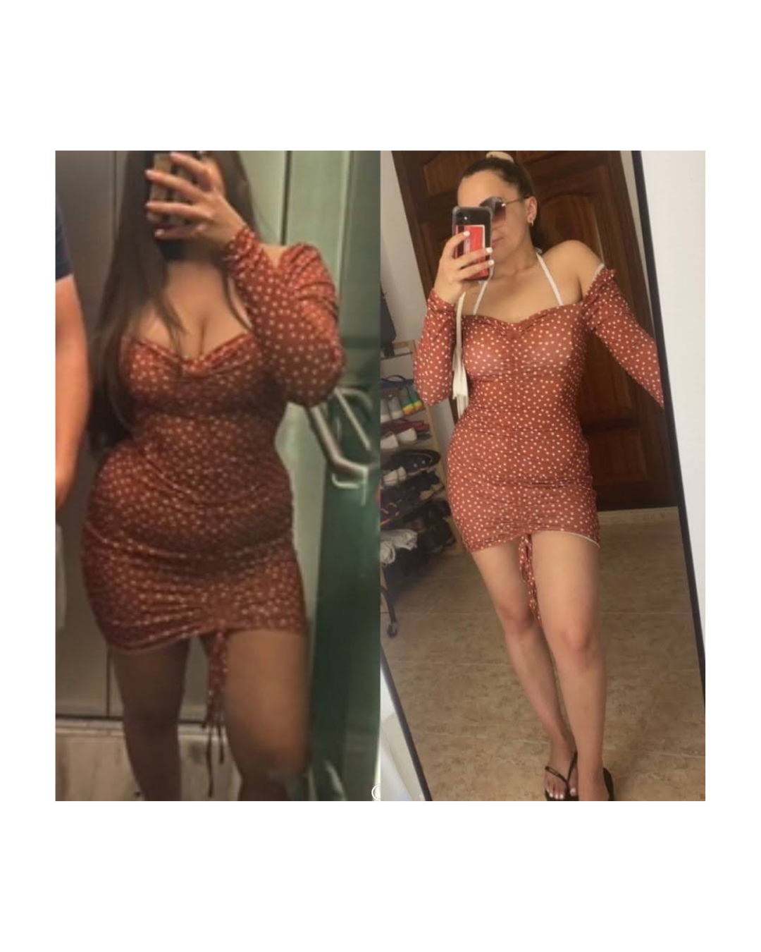 Woman before and after weight loss using the yes method