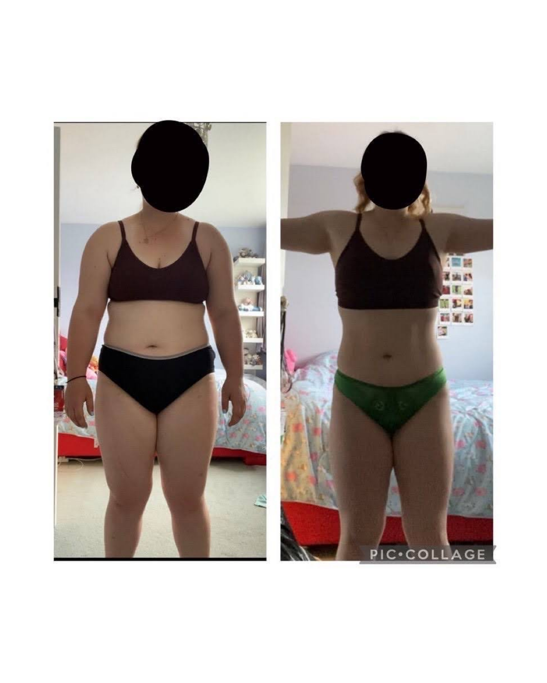 Woman before and after weight loss using the yes method