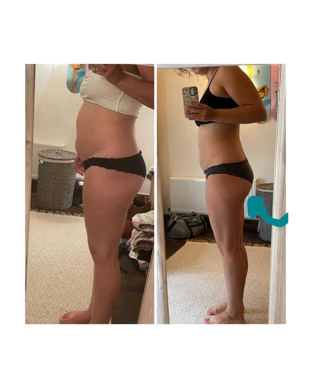 Woman before and after weight loss using the yes method
