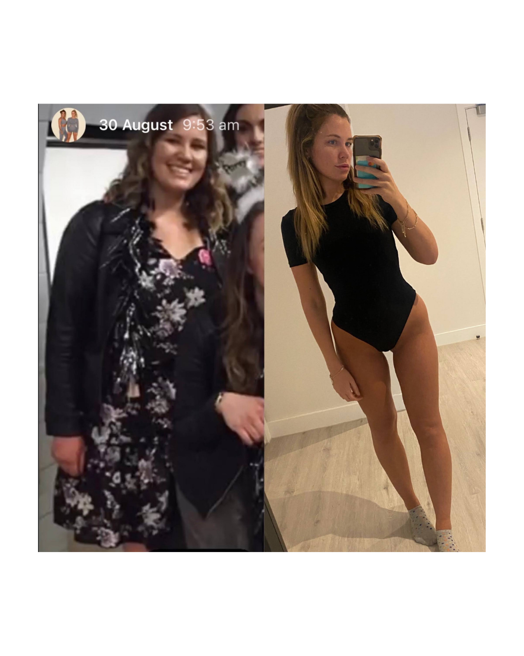 Woman before and after weight loss using the yes method