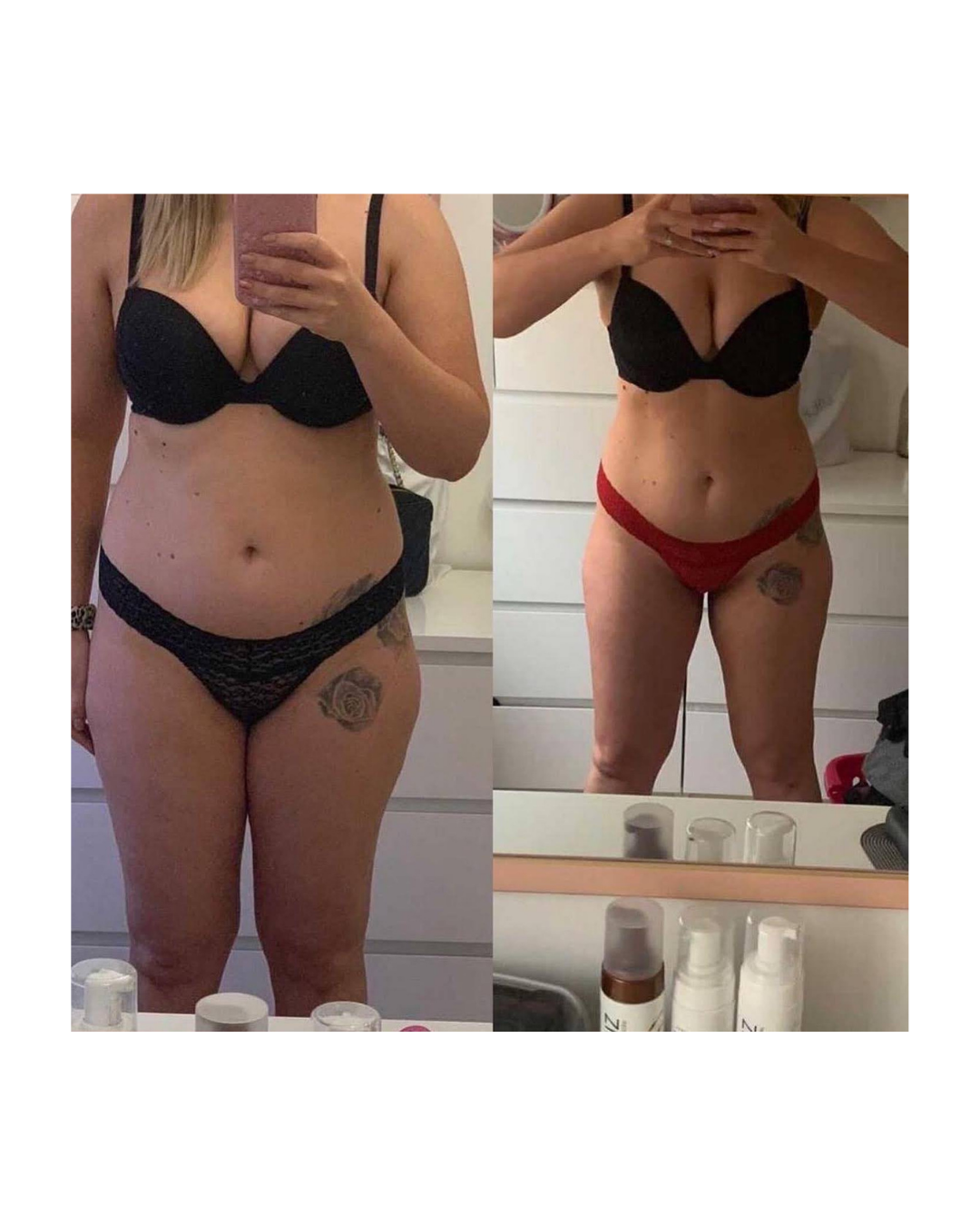 Woman before and after weight loss using the yes method