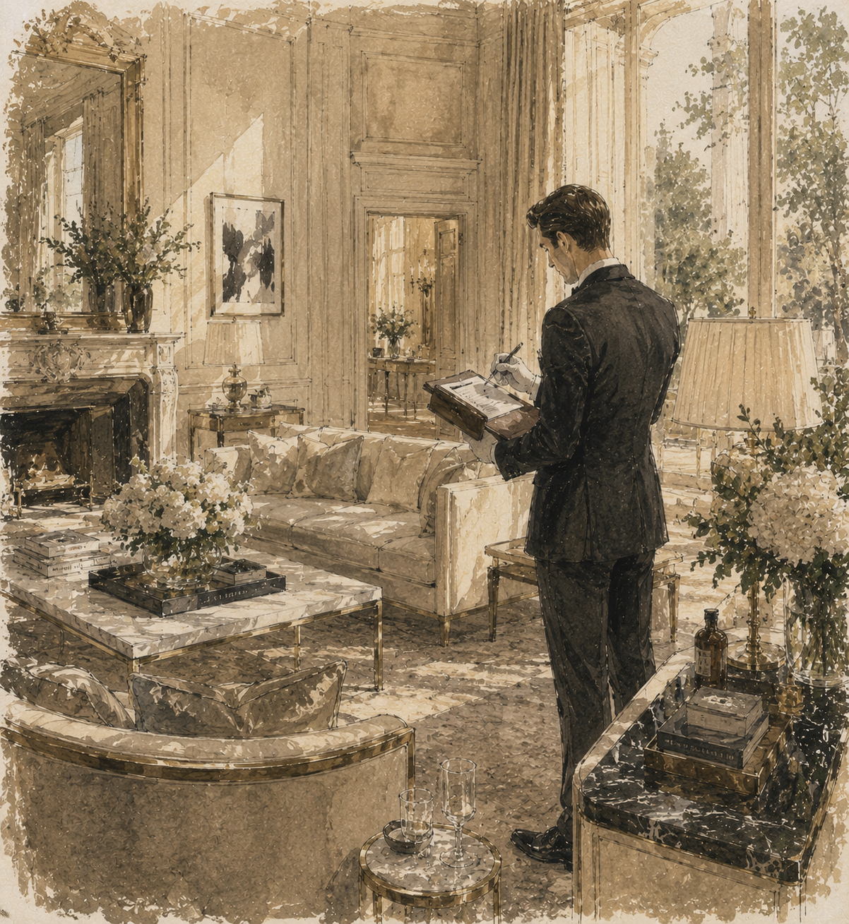 Estate and property manager auditing the household
