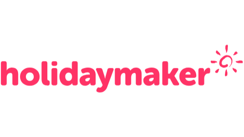 Holiday Maker logo with pink text and a sun icon.