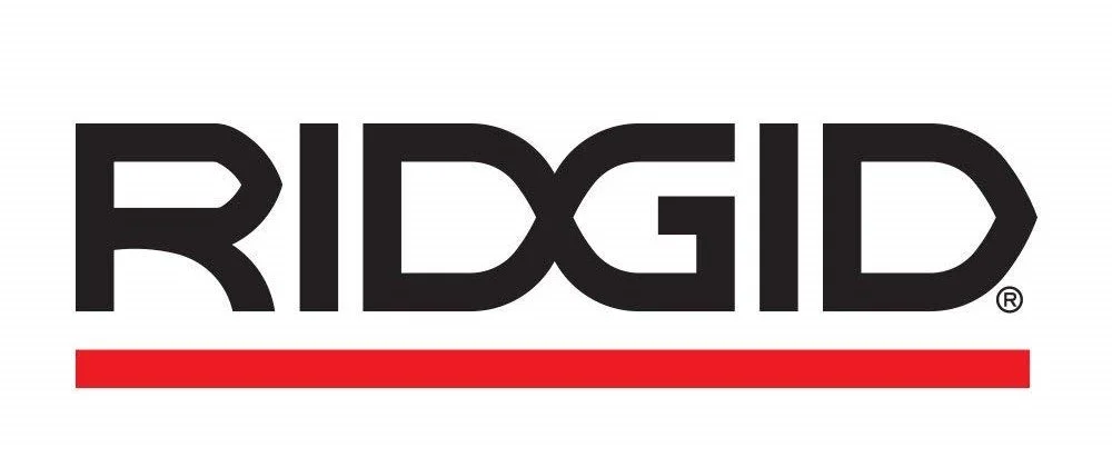 RIDGID logo with black text and a red underline.