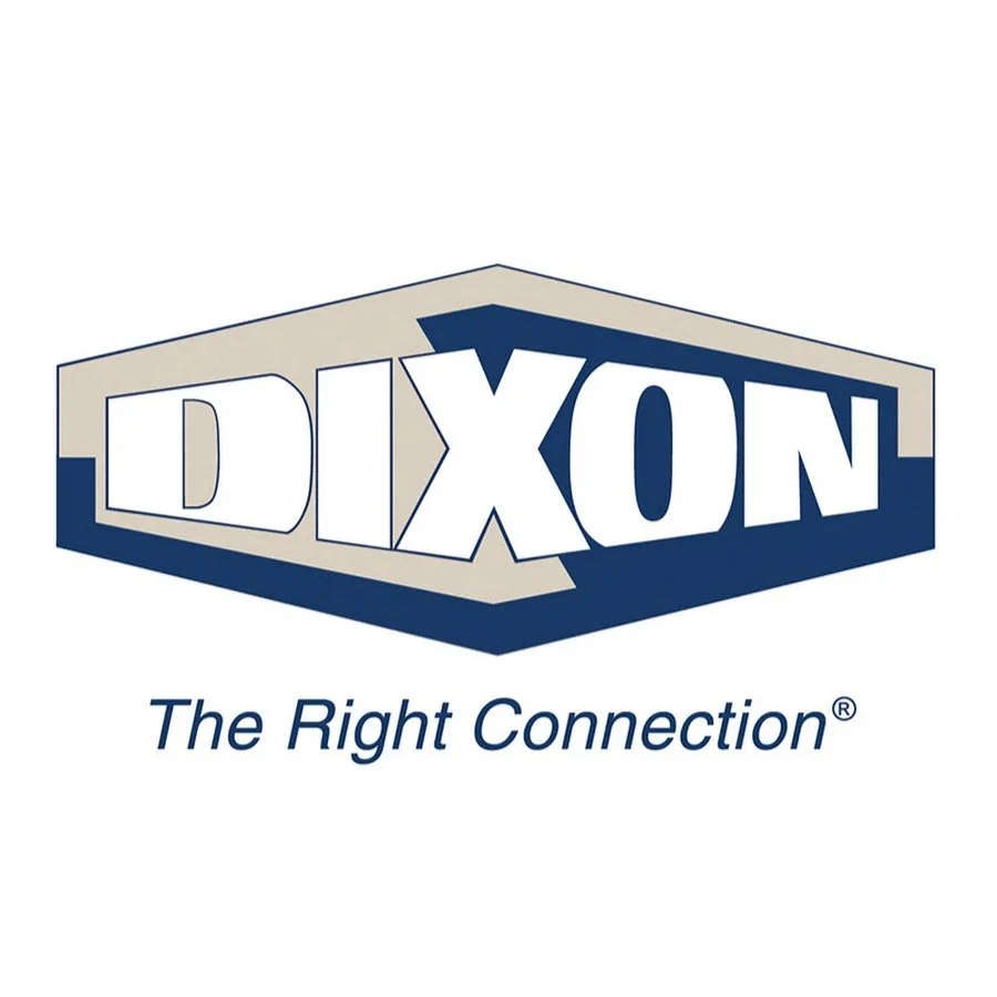 Logo of Dixon with the tagline "The Right Connection" in blue and beige colors.