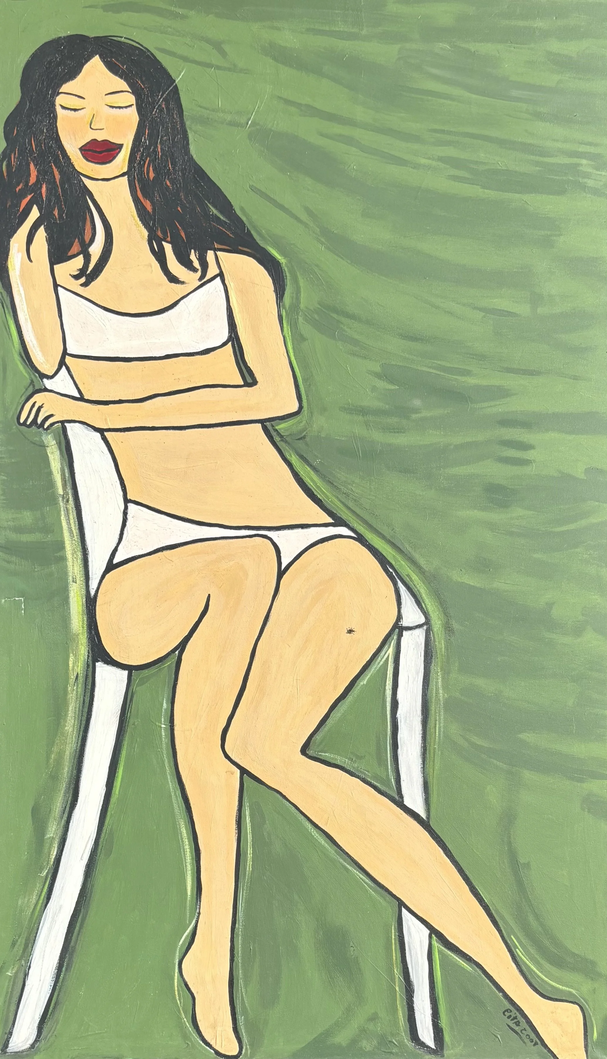 Green Doll Abstract Painting by Multi Media Artist Rita Correia de Sa