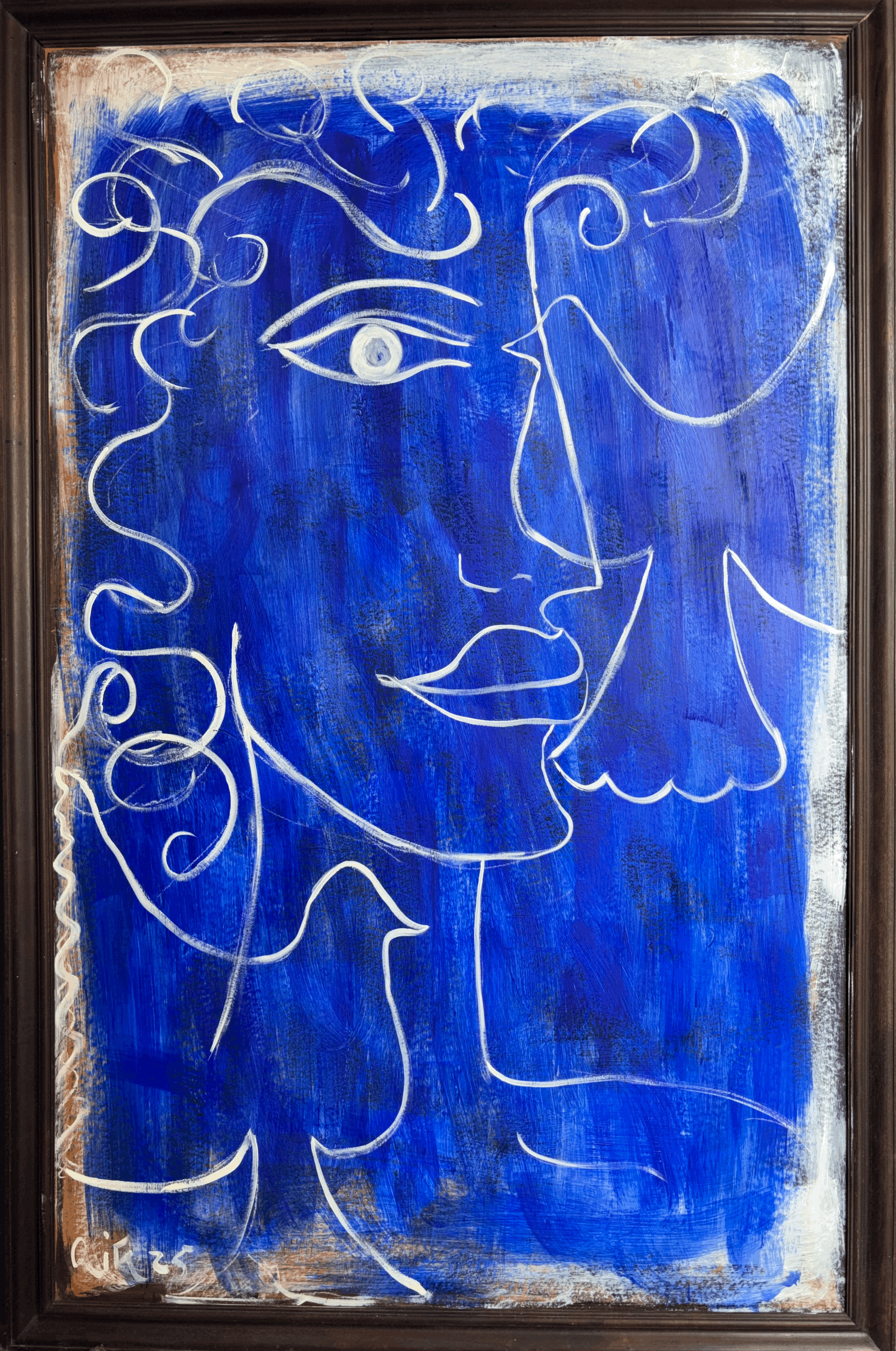 The Blue Boy Rita Correia de Sá Abstract painting portrait face white and blue framed