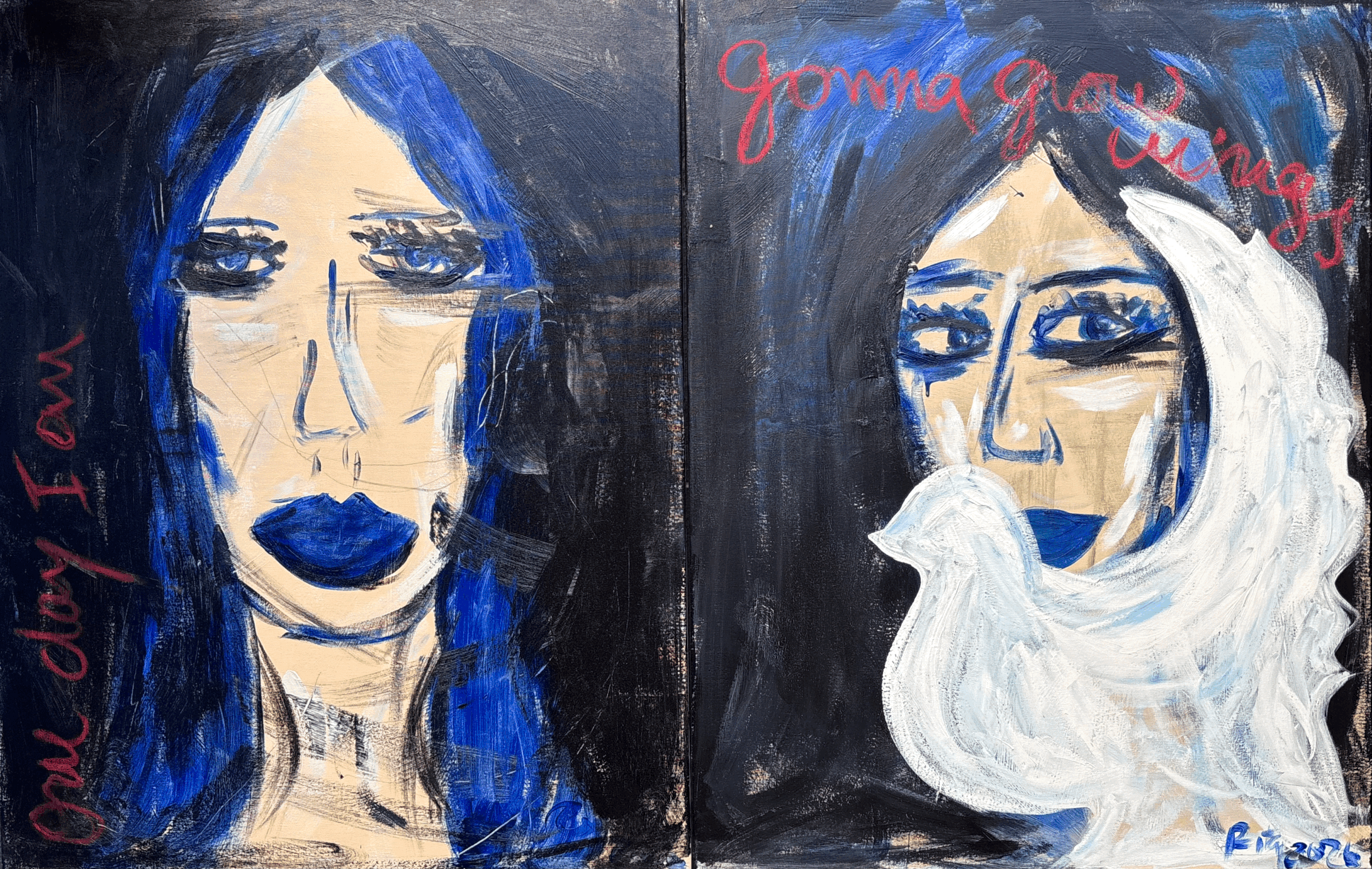 Rita Correia de Sá One Day I'm Gonna Grow Wings Blue black portrait face painting