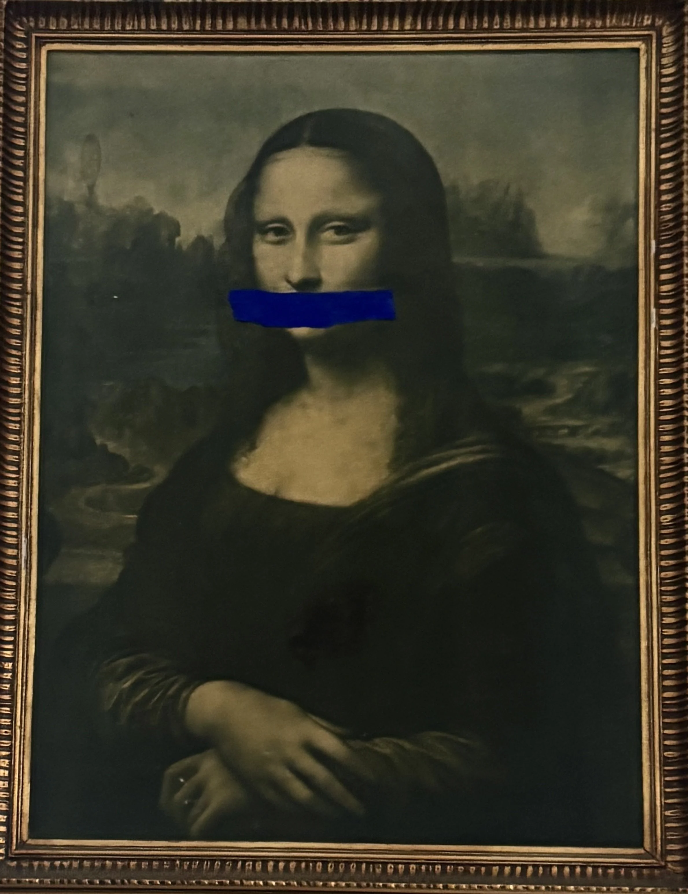 Mona Lisa intervened painting by Portuguese Multi Media Artist Rita Correia de Sá