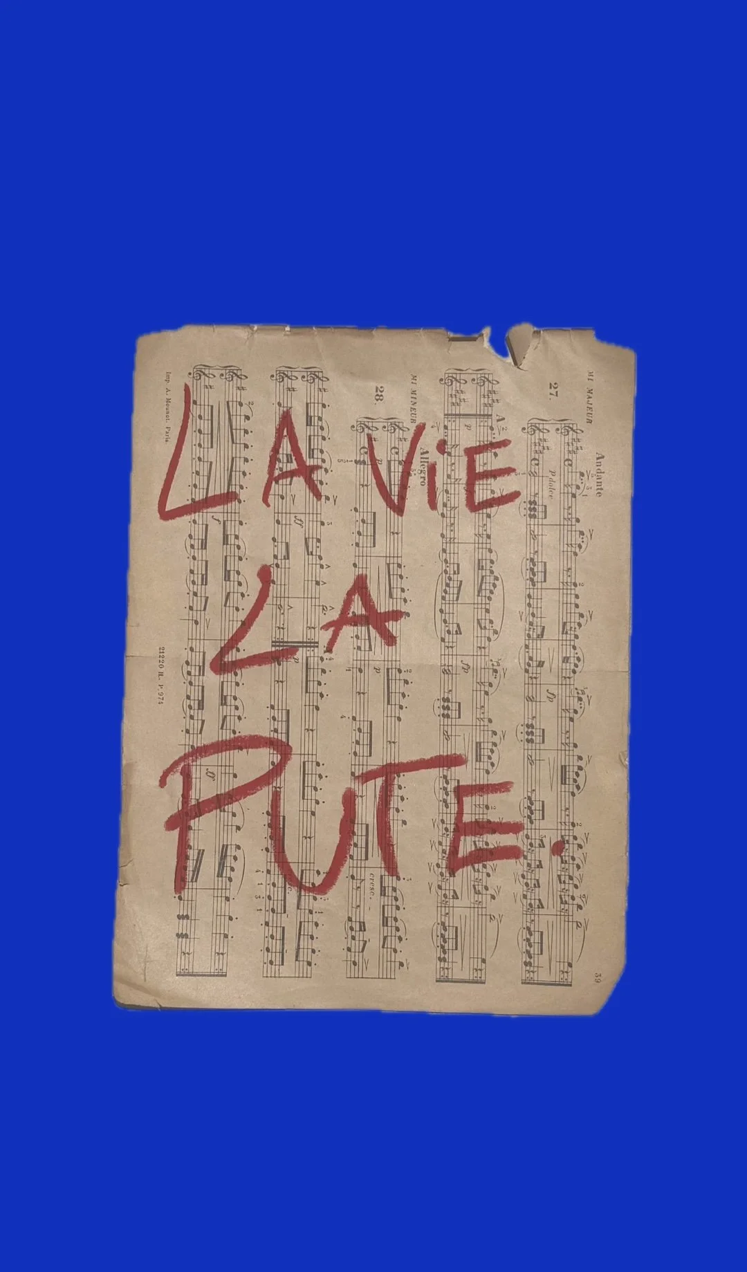La Vie La Pute Interviened Music  Sheet Sketches by Abstract Multi Media Portuguese Artist Rita Correia de Sá 1
