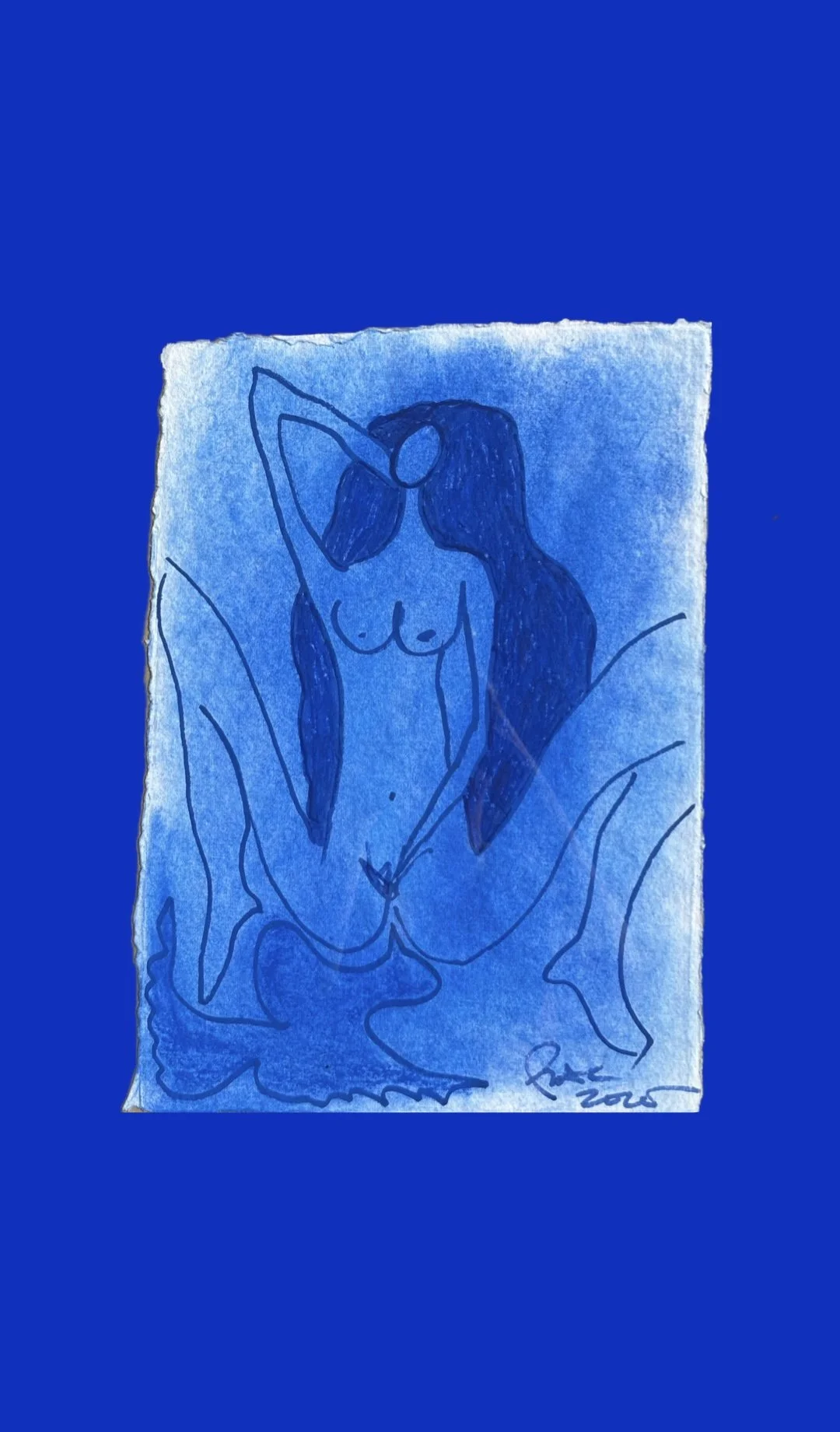 Blue Skies Sketch in Water Colour Paper by Multi Media Portuguese Artist Rita Correia de Sa