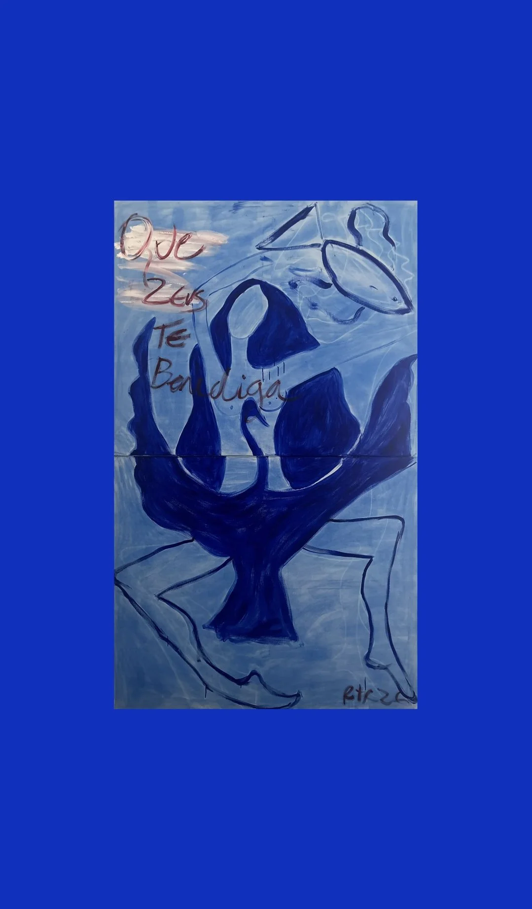 Que Zeus the Bendiga abstract blue two canvas set painting by Portuguese Multi Media Artist Rita Correia de Sá