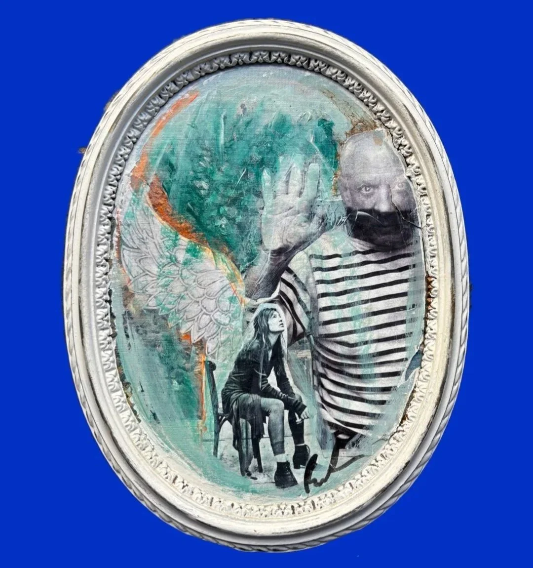 Wings and Palm Framed Collage by Portuguese Artist Rita Correia de Sá