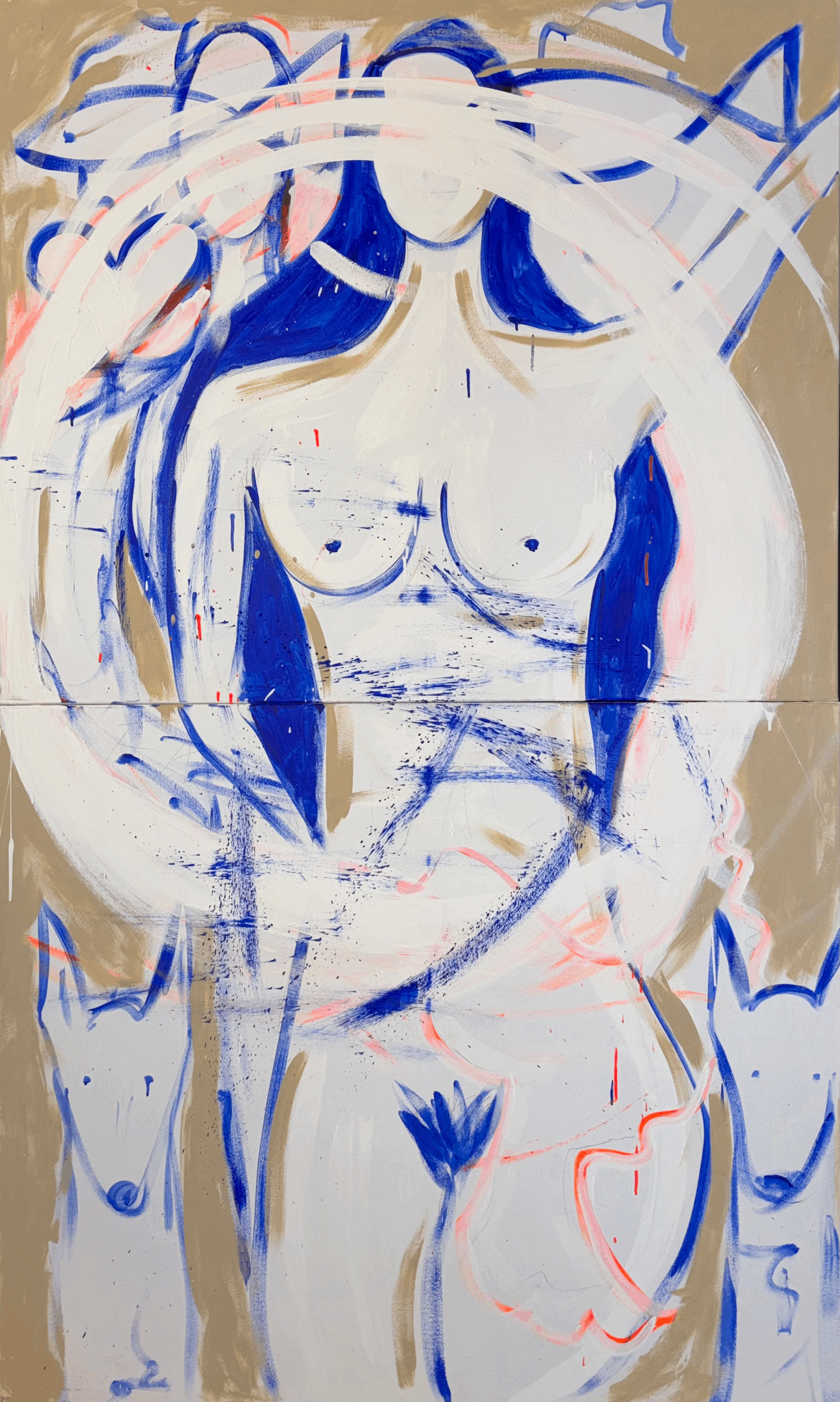 Her and her hounds Rita Correia de Sá Painting Woman With dogs Abstract Painting