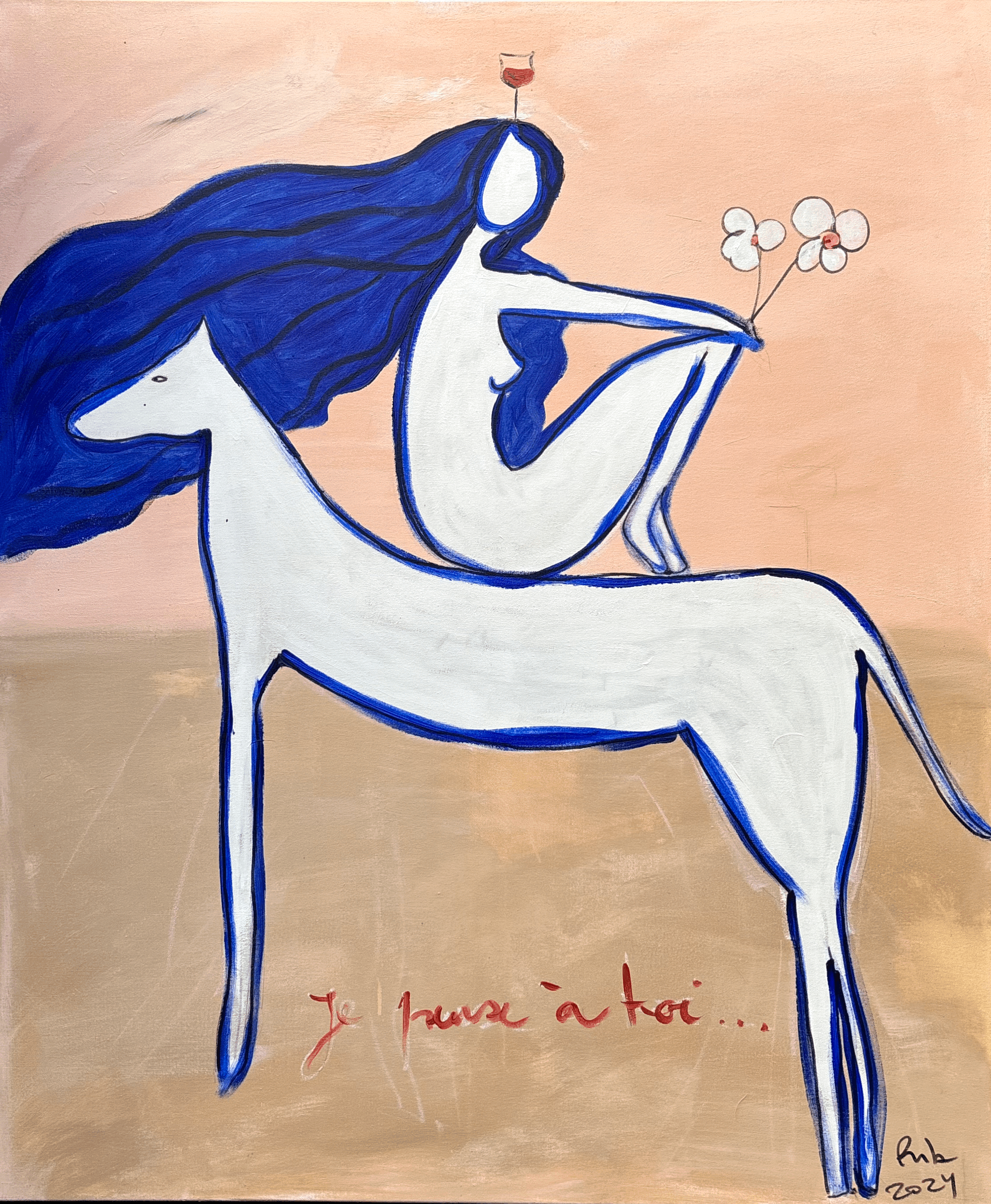 Je pense à toi Rita correia de sá blue pink red painting