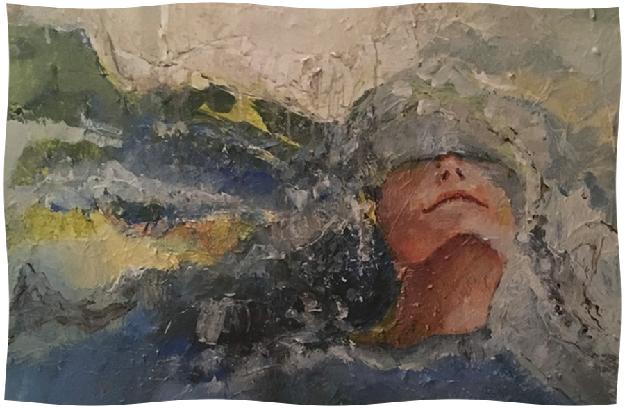 Abstract artwork of a person resting in a natural landscape, representing rest, healing, and embodied awareness