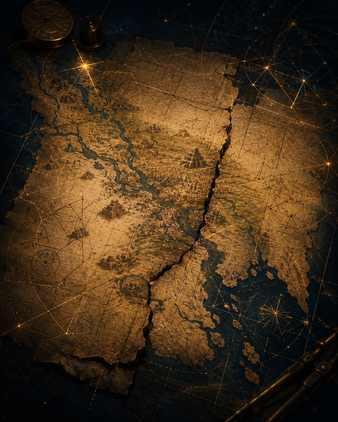 A cracked, crumbling old map, showing how maps lose their coordinates during a Mathatar mathslip
