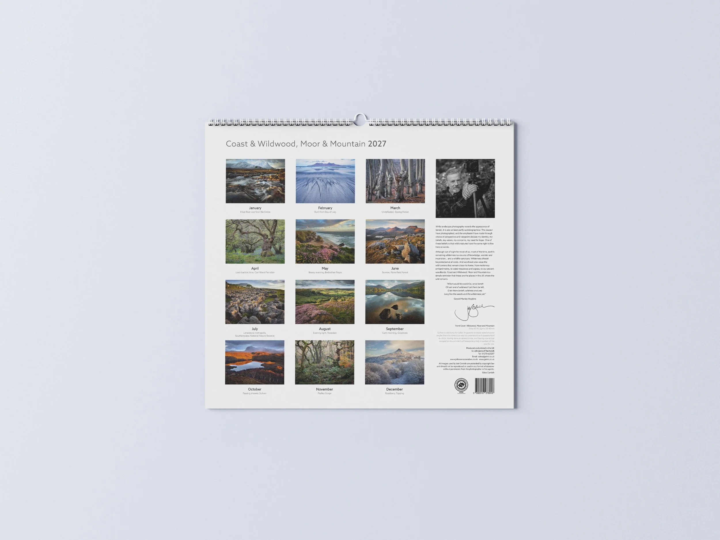 Joe Cornish 2027 Calendar, Coast and Wildwood, Moor and Mountain 2027 Back Cover