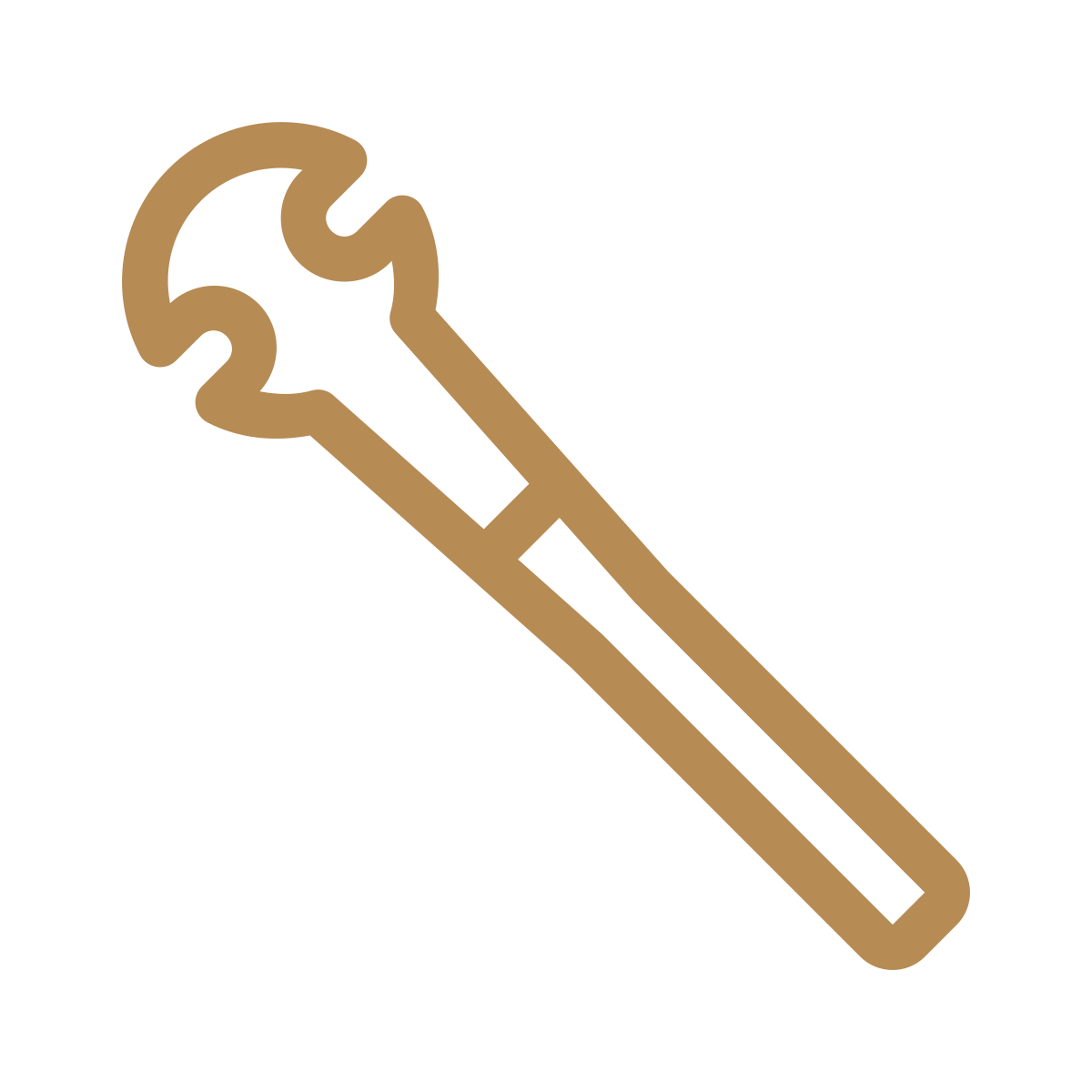 Outline of a brown wrench on a black background.