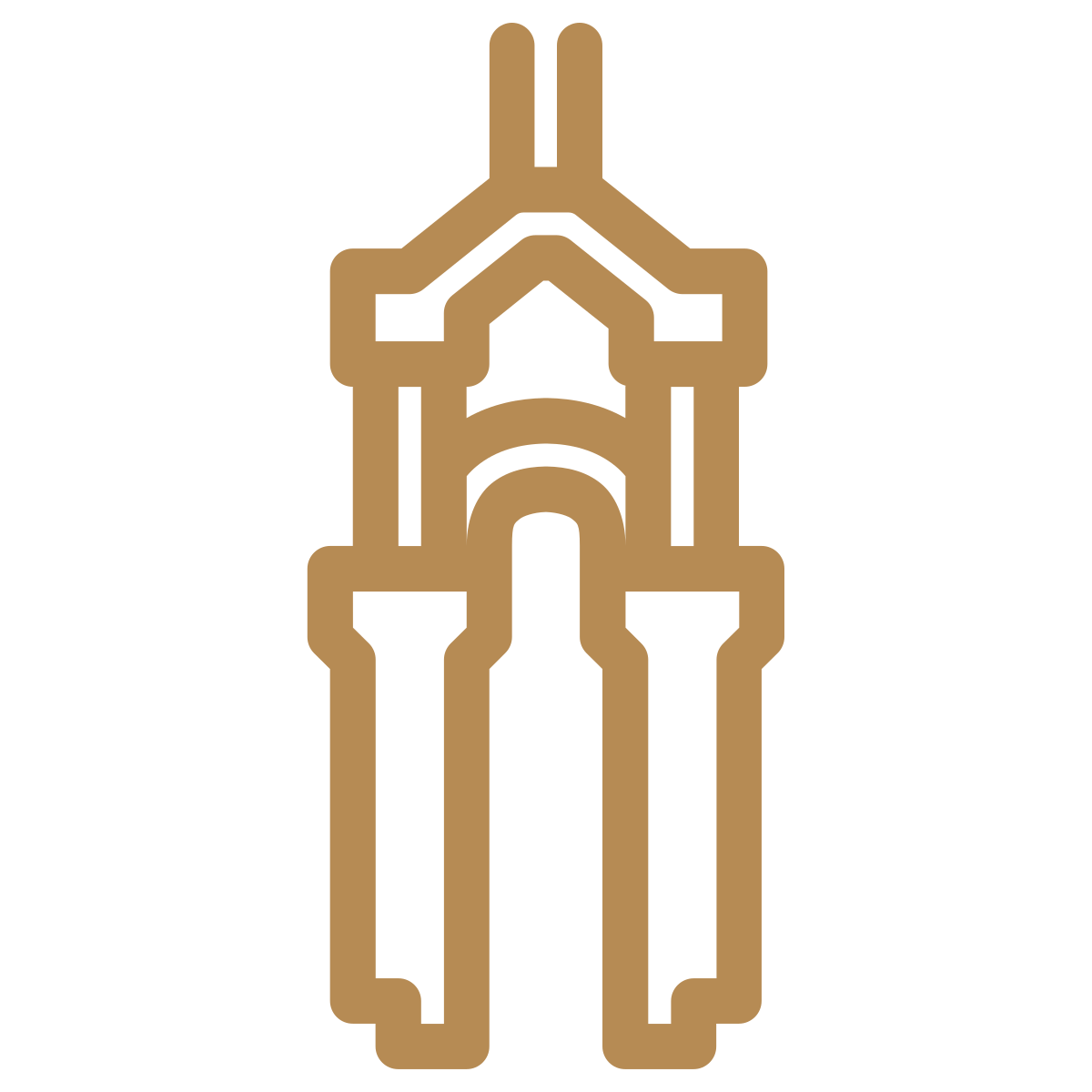 Outline of a cathedral or church building in brown.