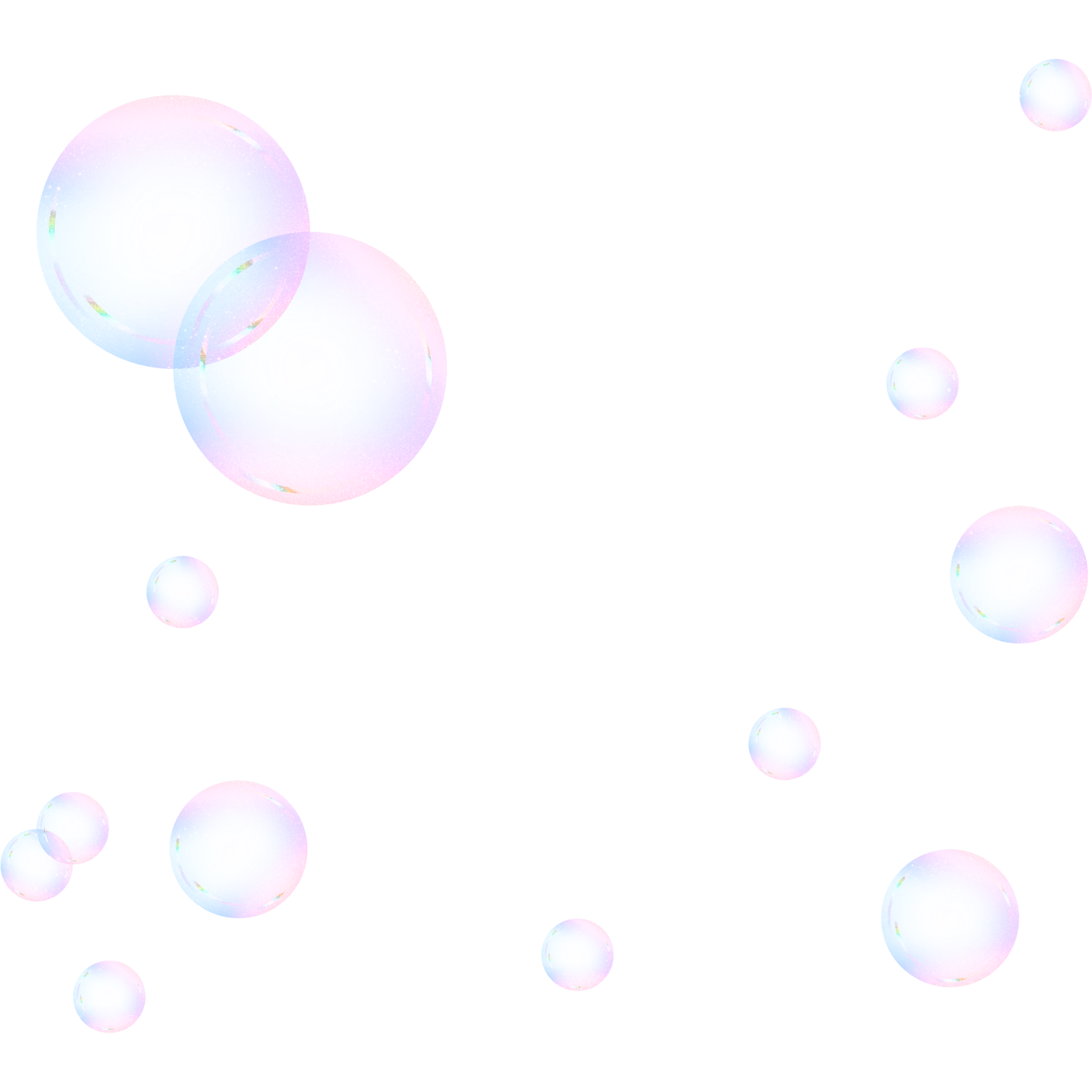 Pastel-colored bubbles with a shimmer effect floating against a black background.