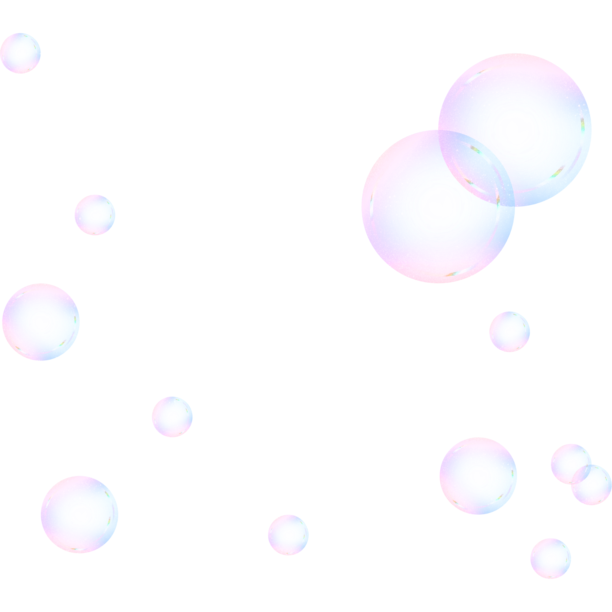 Holographic doughnut-shaped spheres of various sizes floating in front of pastel blue, purple, and pink backgrounds.