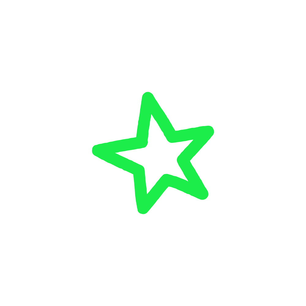 A neon green outline of a five-pointed star on a black background.